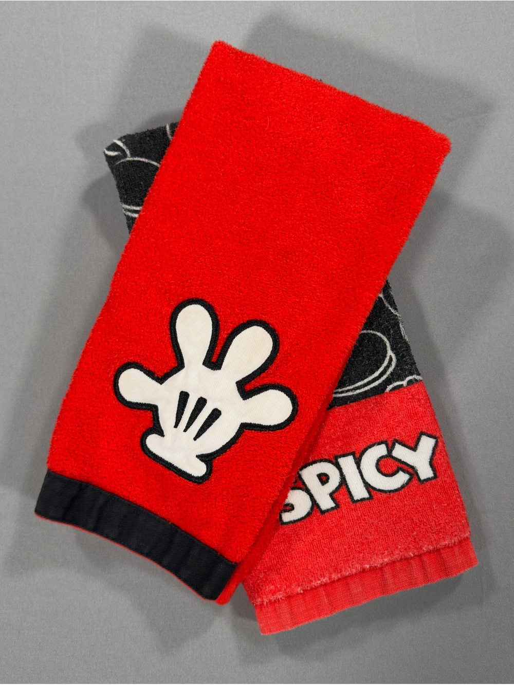 Disney Parks Mickey Mouse Spicy Kitchen Towel Set 2 Hand Dish Towels Red Black